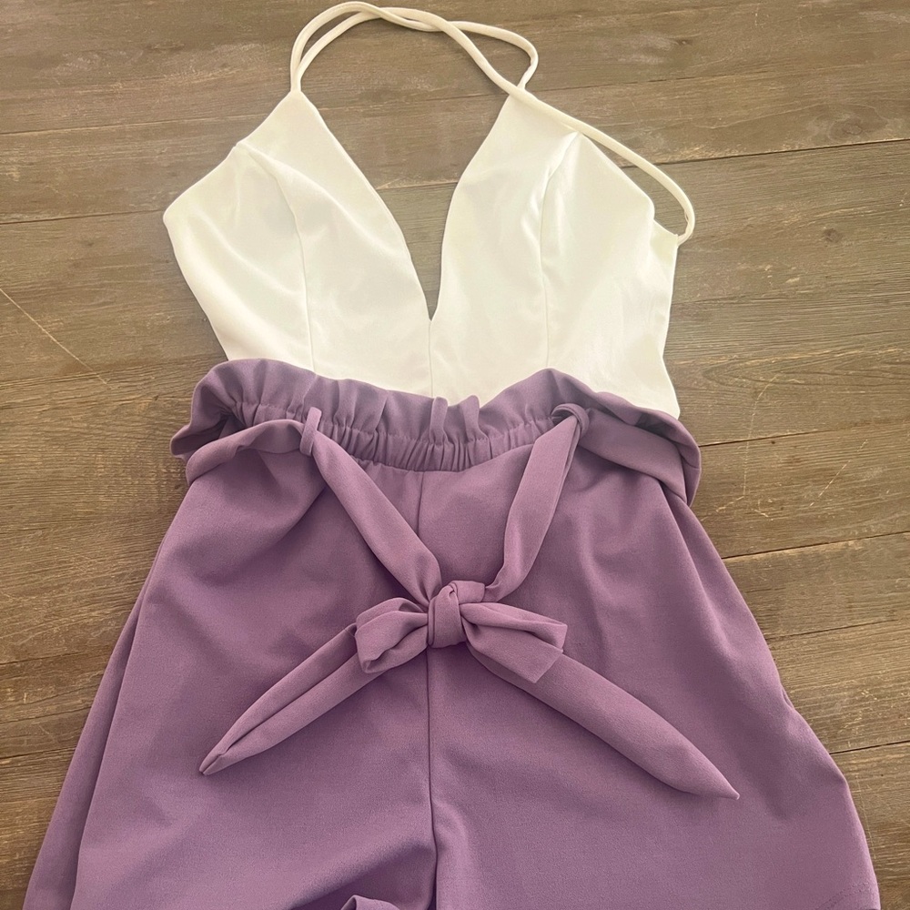 Babe Bye romper Fashion Nova Size Medium Lavender and white